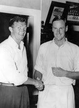 Load image into Gallery viewer, Australian captain Richie Benaud shakes hands with England captain Peter May after Australia regained the Ashes.