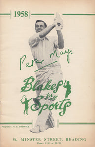 Peter May on the front cover of the 1958 N.E. Blake & Co. Catalogue